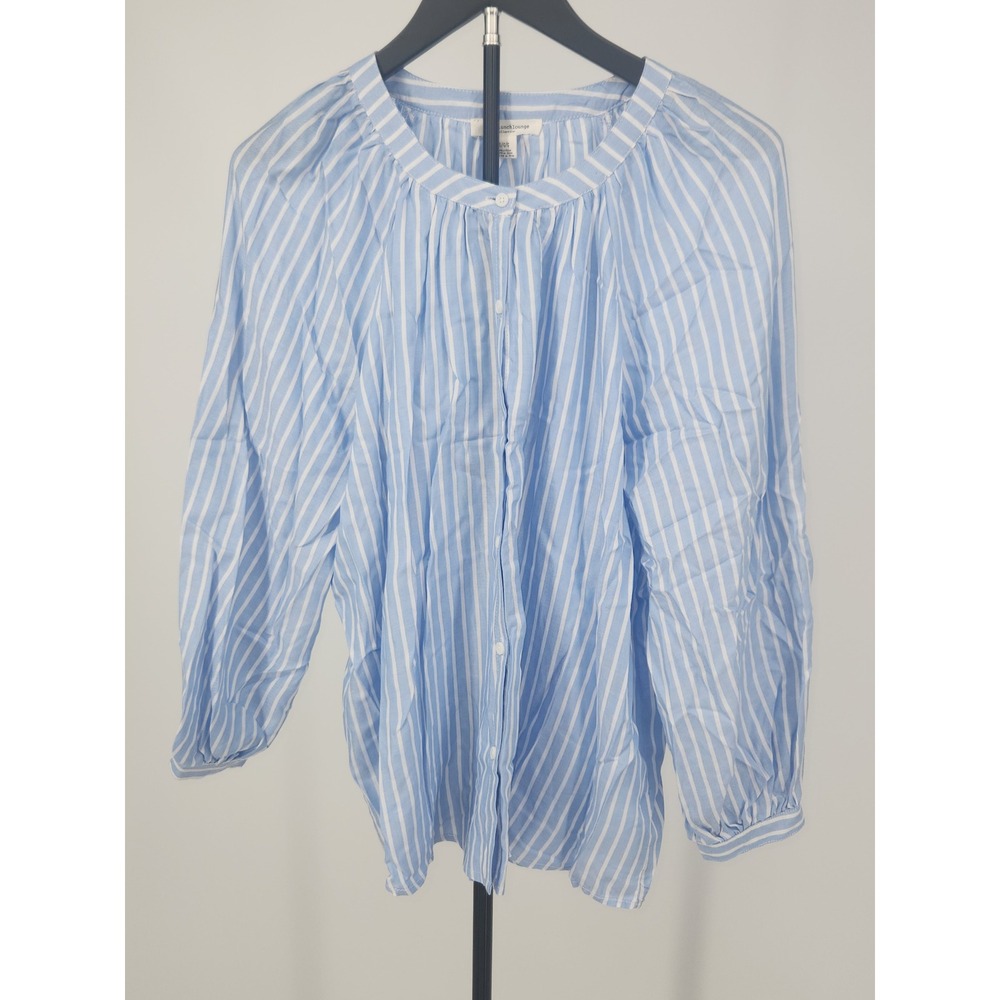 Beachlunchlounge Blue White Striped Button Down Blouse L114415 Large